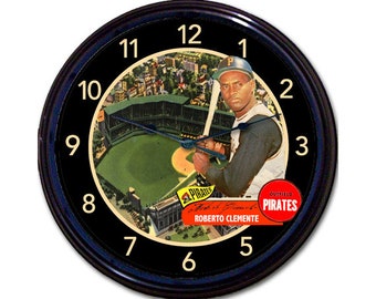 Baseball Clock – Roberto Clemente, Poster Clocks, MLB Décor, Pirates Sign, Baseball Gift, Sports Lover Gift, Man Gifts, Sports Wall Décor