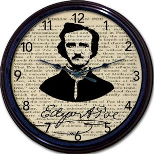Poe Clock: Gothic Home Office Wall Decor, Literary Fan Art