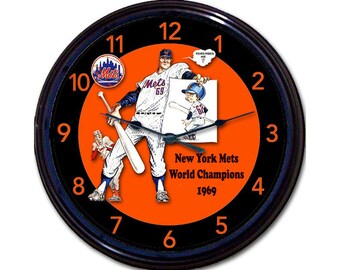 NY Mets Clock - NY Mets Gift, Mets Fan Gift, Baseball Gift, Clock for Man, Mancave Sign, Sports Gifts for Him, Sports Bar Decor, Score Card