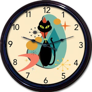 Retro Cat Wall Clock, Atomic Cat 50s Decor, Mid Century Style, Living Room Decor, 1950s Vintage Style, Cool Cats, Gift under 50 image 1