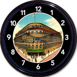 Ebbets Field Clock, Brooklyn Dodgers Fan Gift, Man Cave Wall Décor, Boys Bedroom, Clock for Sports Fan