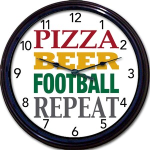 Pizza, Beer, Football, Wall Clock, Man Cave, Custom Clock, Beer Clock, Father's Day, Analog Clock, Football Decor, 10" Wall Clock