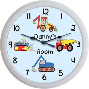 Personalized Boys Gift Name Clock, Nursery Wall Clock, Truck Nursery Decor, Tractor Clock, 1st Birthday Gift Boy, Monster Truck Decor image 2