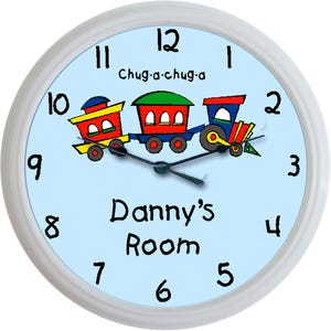 Personalized Boys Gift - Name Clock, Nursery Wall Clock, Train Nursery Decor, Train Clock, 1st Birthday Gift Boy, Transportation Clock
