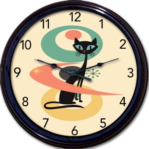 Retro Cat Wall Clock, Atomic Cat 50s Decor, Mid Century Style, Living Room Decor, 1950s Vintage Style, Cool Cats, Gift under 50 image 8