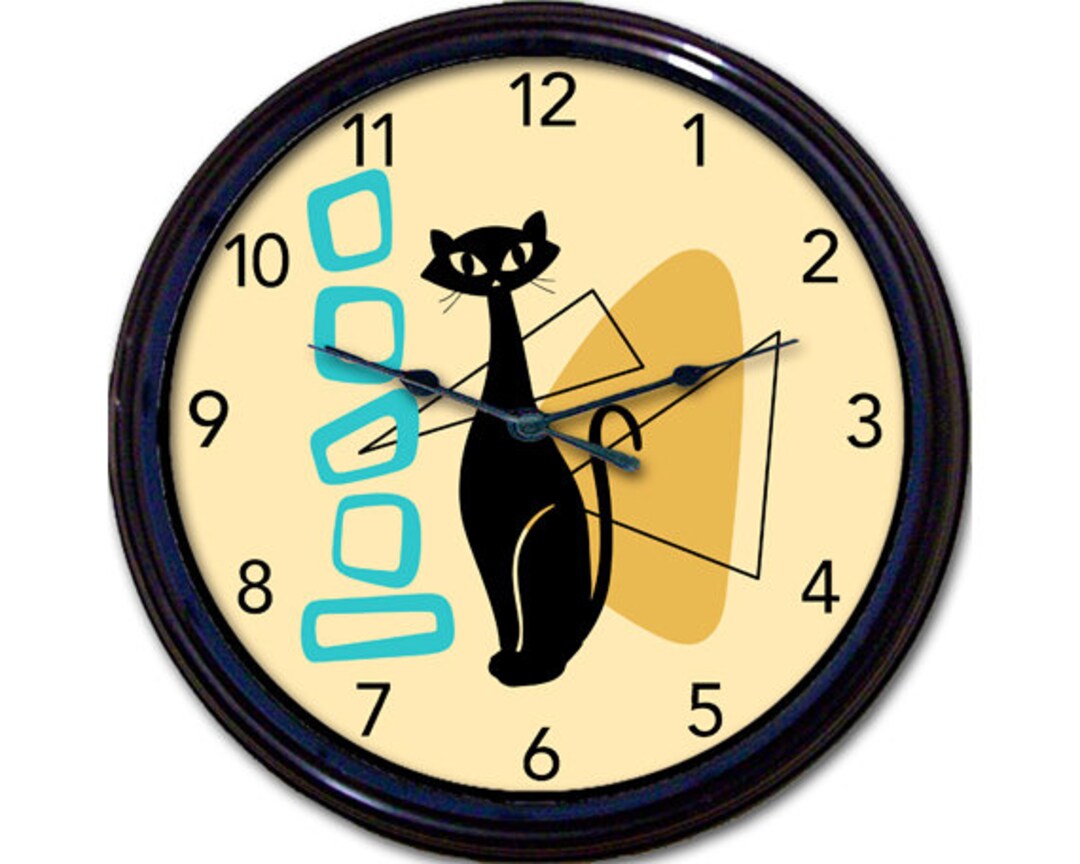 Retro Cat Clock, 50s Style Home Decor, Atomic Midcentury Clock, Cool