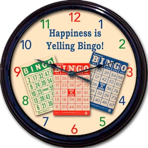 Horloge murale de bingo, cartes de bingo, jeu de bingo vintage, décoration murale faite main, cadeau unique pour les amateurs de jeux