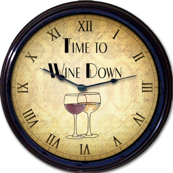 Wine Time Wall Clock, Red/White Wine Glasses, Perfect for Wine Lovers and Wine Cellar, Home Decor, Kitchen Wall Art, Wine Enthusiast Gift