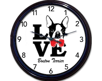 Personalized Love Boston Terrier Wall Clock, Boston Terrier Decor, Dog Lover Gift, Bostie Clock, Functional Timepiece, Wall Art, Home Decor