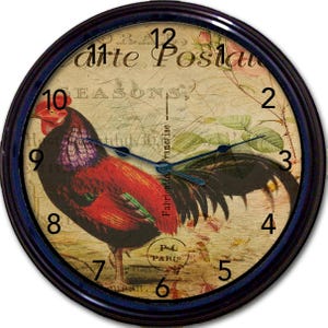 Rooster Wall Clock - Carte Postale Clock, Paris France Decor, Rooster gift, Vintage Wall Décor, French Post Card, Country French, Gift Clock