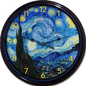 Van Gogh Starry Night Wall Clock - Vintage Wall Art, Van Gogh print, Handcrafted Analog Clock -10” x 10”, Starry Night Art, Gift for Artists