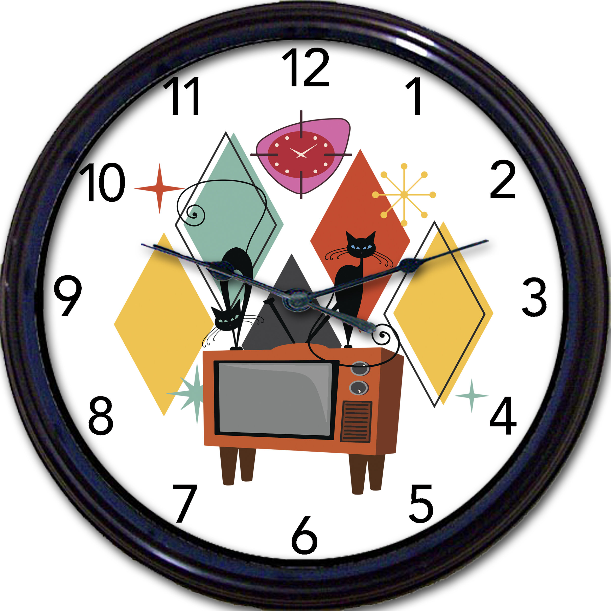 ミッドセンチュリーモダンウォールクロック：幾何学的なレトロデザイン