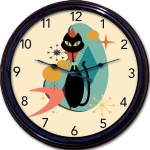 Retro Cat Wall Clock, Atomic Cat 50s Decor, Mid Century Style, Living Room Decor, 1950s Vintage Style, Cool Cats, Gift under 50 image 8