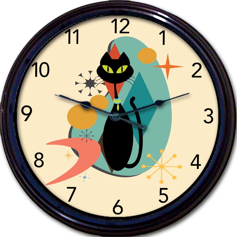 Retro Cat Wall Clock, Atomic Cat 50s Decor, Mid Century Style, Living Room Decor, 1950s Vintage Style, Cool Cats, Gift under 50 image 8