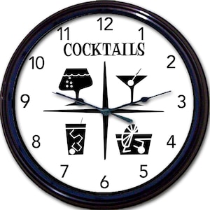 Retro Cocktail Clock: Mid-Century Atomic Style, Kitchen Bar Decor