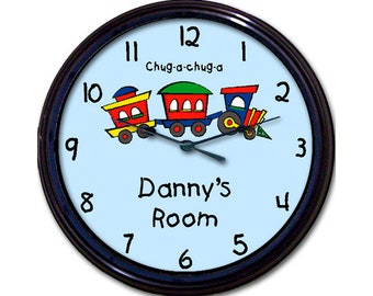 Personalized Boys Gift - Name Clock, Nursery Wall Clock, Train Nursery Decor, Train Clock, 1st Birthday Gift Boy, Transportation Clock