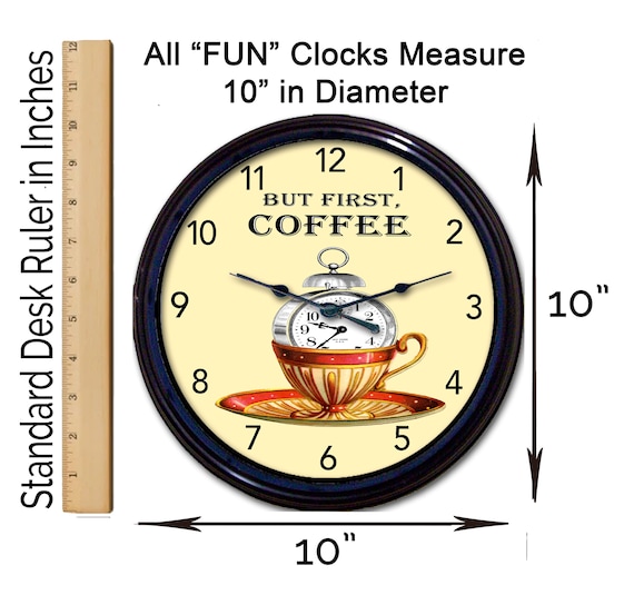 Coffee Cup Clock Wall Clock, but First Coffee, Kitchen Décor