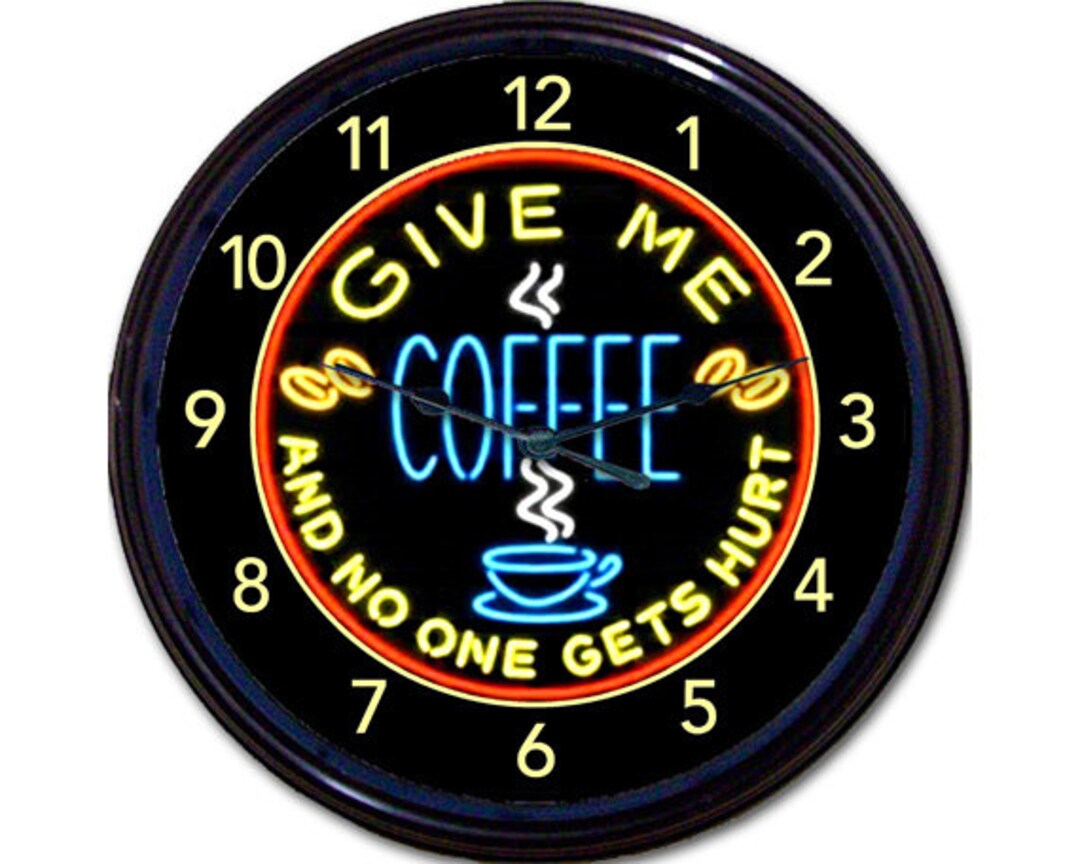 Coffee Cup Clock Unique Wall Clock Give Me Coffee Kitchen Etsy