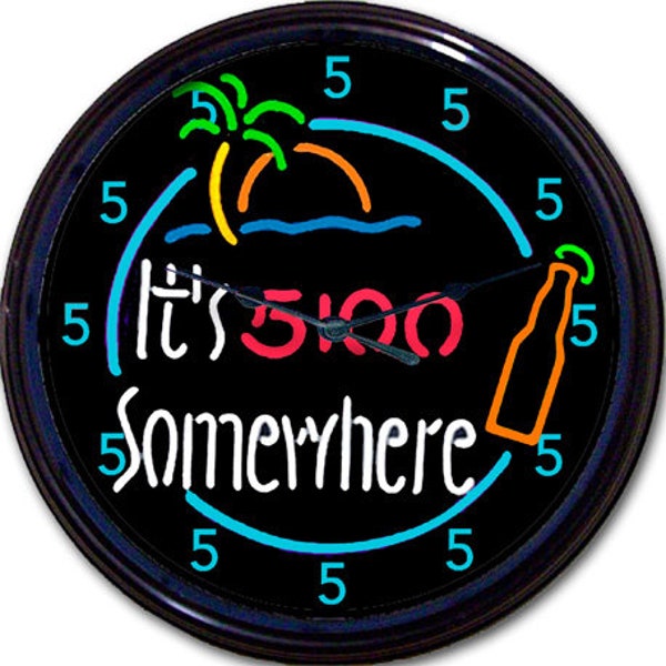 5 O’clock Somewhere, Tropical Clock, Tiki Bar Clock, -Happy Hour Sign, Retirement Gift, Cocktail Bar Decor, She Shed Sign, Margaritaville