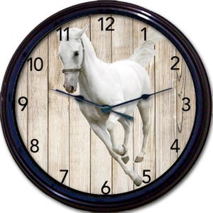 White Horse Clock - Horse Gift, Horse Lover Gift, Horse Barn, Horse Wall Décor, Fun Clock, Fan of Horses, Fun Gift, Horseback Riding