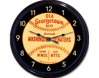 Georgetown Beer Clock - Senators Gift, Senators Fan Gift, Baseball Gift, Clock for Man, Mancave Sign, Sports Gift for Him, Sports Bar Decor