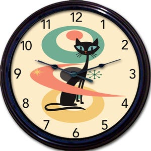Mid Century Atomic Cat Wall Clock: Retro 50s Style