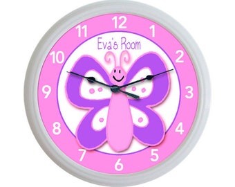 Personalized Girls Gift - Name Clock, Nursery Wall Clock, Butterfly Nursery Decor, Butterfly Clock, 1st Birthday Gift Girl, Butterfly Decor