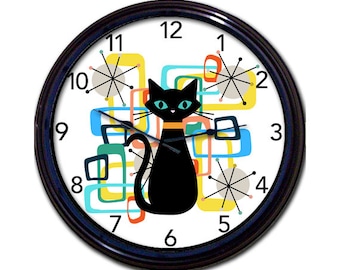 Retro Cat Wall Clock, Atomic Cat 50’s Decor, Mid Century Style, Living Room Decor, 1950’s Vintage Style, Groovy Cat, Cool Cat