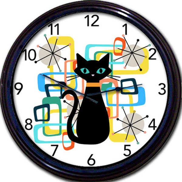 Retro Cat Wall Clock, Atomic Cat 50’s Decor, Mid Century Style, Living Room Decor, 1950’s Vintage Style, Groovy Cat, Cool Cat