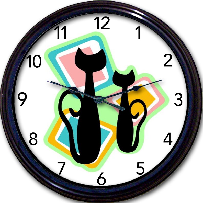 Retro Cat Wall Clock, Atomic Cat 50s Decor, Mid Century Style, Living Room Decor, 1950s Vintage Style, Cool Cats, Gift under 50 image 9