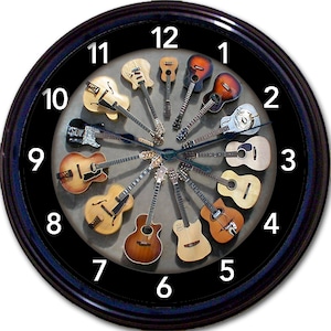 Guitar Clock - Musician Gift, Clock for Men, Guitar Gift, Man Cave Décor, Music Room Décor, Musical Gifts, Flat Guitar Images, Illusion Art