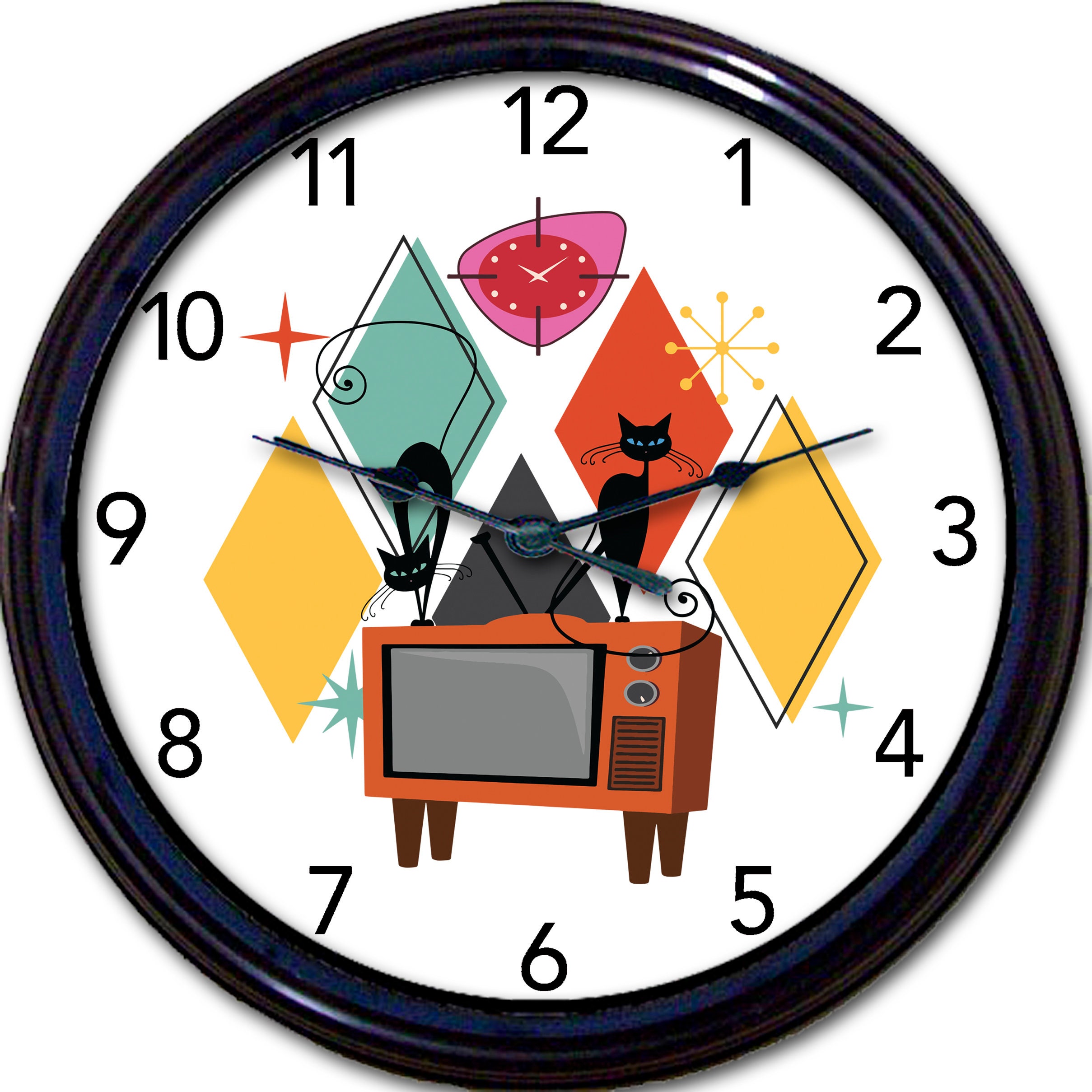 アトミックキャット壁掛け時計：50年代風のレトロなインテリア - Etsy 日本
