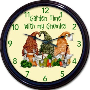 Garden Gnome Wall Clock: Cottagecore Decor, Gift for Gardener