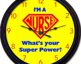 Nurse Clock, Superhero, Superman, Super Power, Wall Clock, Nurse Gift, Medical, RN, Nurse Décor, Essential Worker, Clock Gift 10" Wall Clock