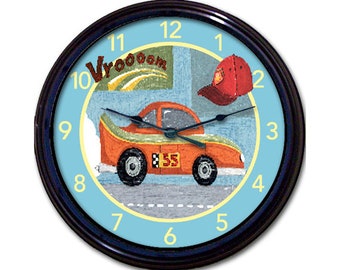 Race Car Wall Clock, Boys Room Decor, Nursery Clock, Race Car Décor, Baby Shower Gift, Birthday Gift