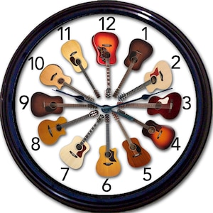 Horloge guitare acoustique : décoration murale pour salon de musique, cadeau pour musicien