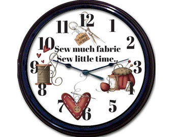 Sewing Wall Clock - Seamstress Gift, Sew Little Time Wall Clock, Quilter Gift, Sewing Room Décor, Cottage Core,  Unique Timepiece, Fun Clock