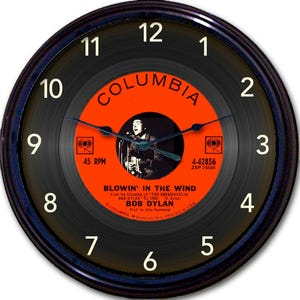 Bob Dylan Wall Clock: Blowin&#39; in the Wind Vinyl Record Image
