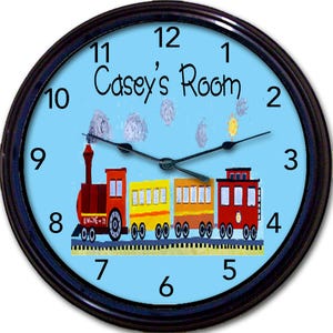 Personalized Boys Gift - Name Clock, Nursery Wall Clock, Train Nursery Décor, Transportation Clock, 1st Birthday Gift Boy, Train Décor