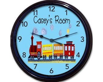Personalized Boys Gift - Name Clock, Nursery Wall Clock, Train Nursery Décor, Transportation Clock, 1st Birthday Gift Boy, Train Décor