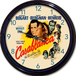 Casablanca Movie Clock - Film Buff Gift, Romantic Drama, Humphrey Bogart, Movie Poster Art, Poster Clocks, Cinema Decor, Movie Room Decor