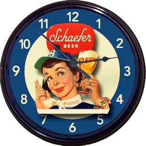 Reloj de cerveza Schaefer - Regalo de Brooklyn, regalos para fanáticos de los Dodgers, regalos de béisbol, reloj para hombre, letrero para la cueva del hombre, regalos deportivos para él, decoración de bar deportivo