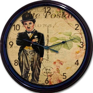 Charlie Chaplin Clock - Wall Clock, Carte Postale, Actor filmmaker, Room Decor, Movie Comedy Fan Gift, Vintage Wall Art, French Post Card