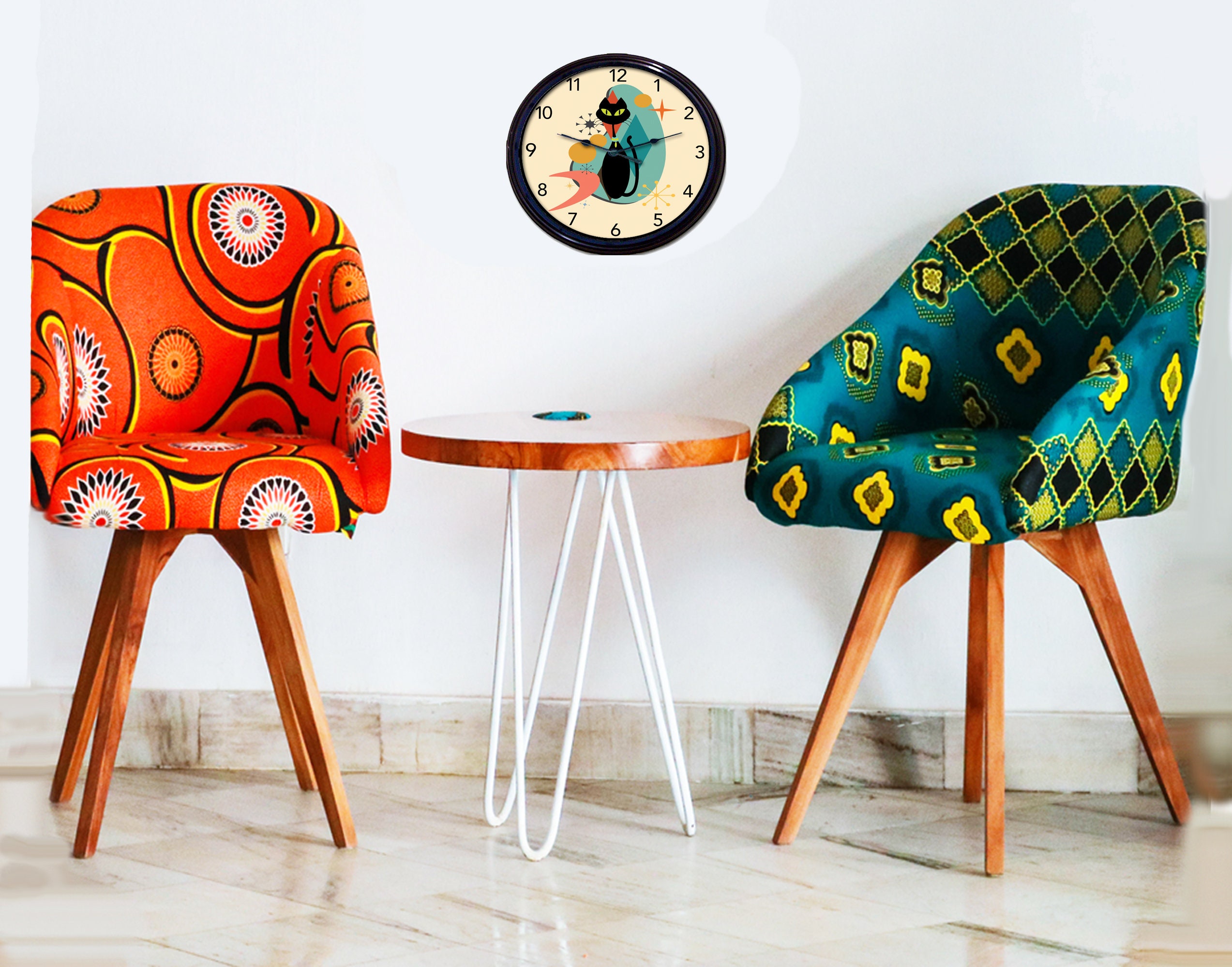 レトロなアトミックキャット壁掛け時計：50年代ミッドセンチュリー