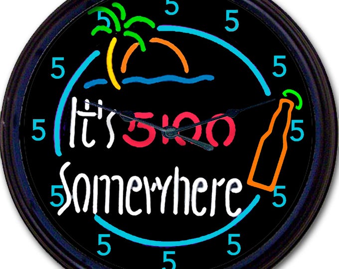5 O’clock Somewhere, Tropical Clock, Tiki Bar Clock, -happy Hour Sign ...