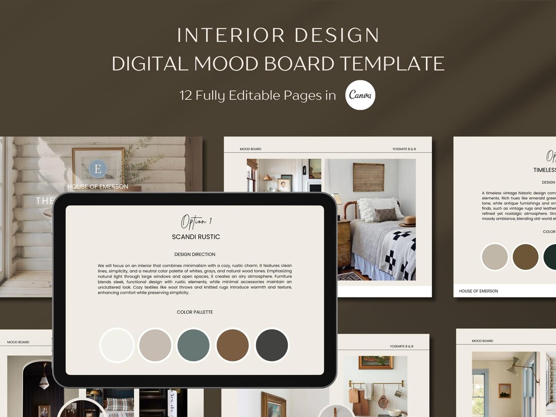 Editable Interior Design Mood Board Template for Canva (US Letter & A4 ...