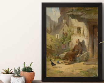 Rustic Solitude: 'Hermit' by Bernhard Fröhlich - Vintage Countryside Oil Painting Reproduction