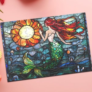 Stained Glass Mermaid Wooden Jigsaw Puzzle: Ocean Fantasy Gift