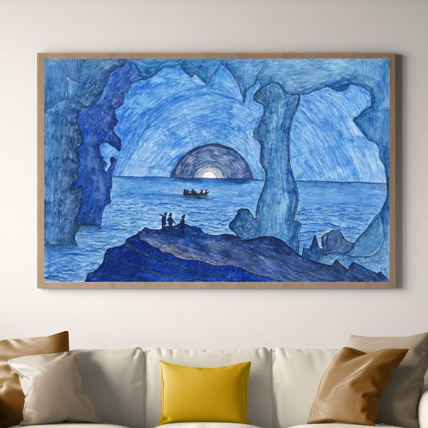 The Blue Grotto Art Print - Lawrence W. Ladd, Sea Cave Painting, Coastal Landscape, Marine Blue Decor, Unframed Wall Art