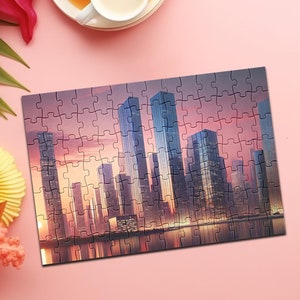 Rompecabezas de madera de horizonte moderno para adultos, 200-1000 piezas, impresionante diseño de paisaje urbano, calidad premium, en caja para regalar fácilmente.